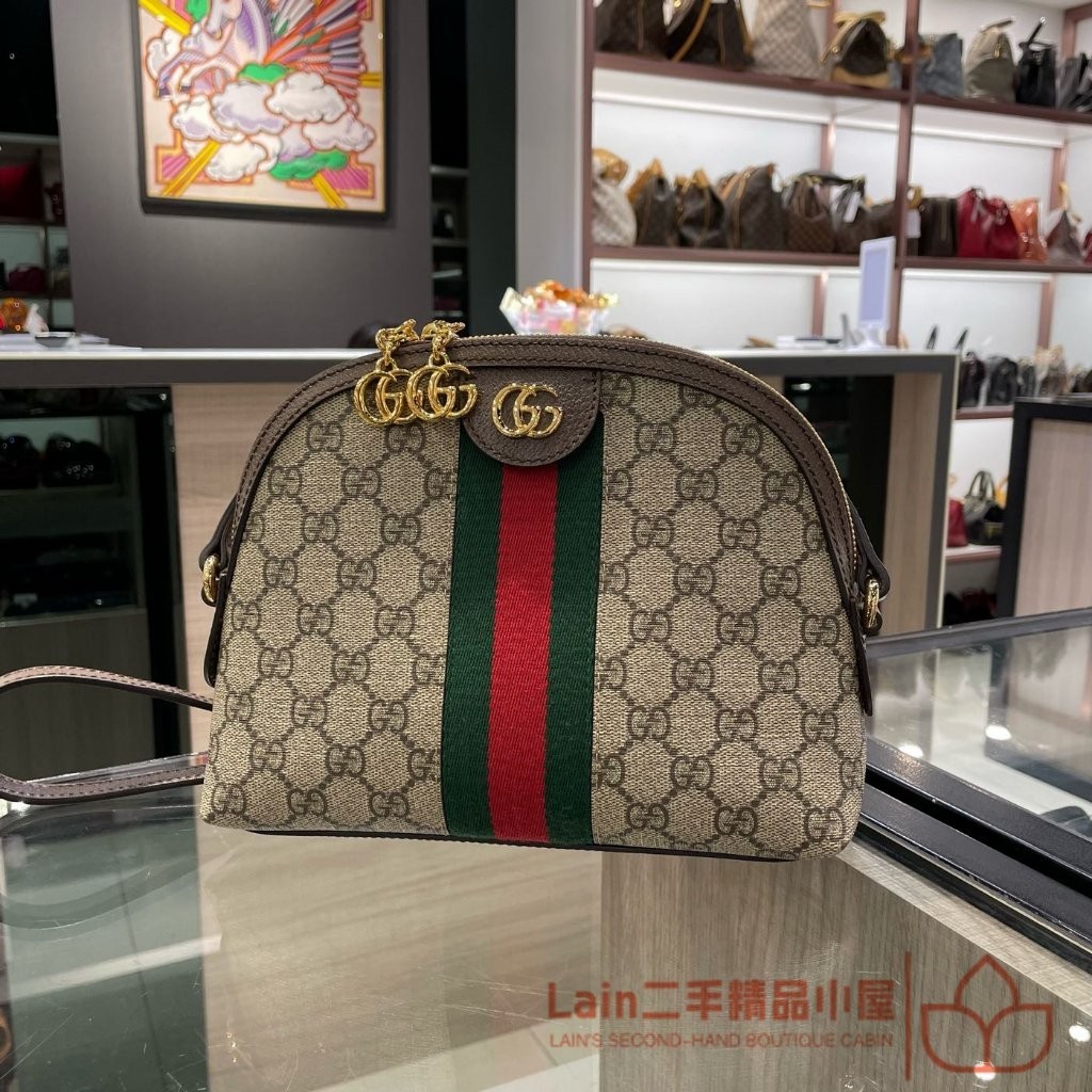 二手精品 GUCCI 古馳GG Ophidia Supreme 肩背包 499621復古包 貝殼包 斜背包