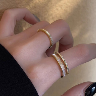 台灣出貨💥輕奢小眾微鑲鋯石貝殼戒指女小眾設計時尚百搭氣質指環兩件套裝