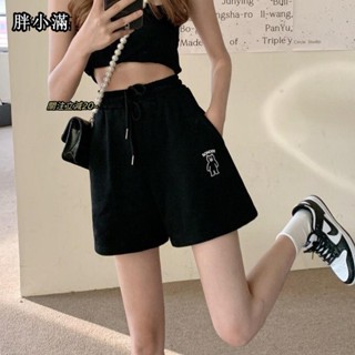 PXM大尺碼女裝 夏季黑色休閒運動短褲子女學生韓版寬鬆2024新款高腰顯瘦五分寬褲TQ大碼女裝