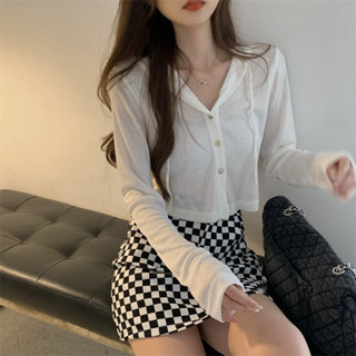 TK推薦✈軟糯連帽長袖開衫短外套女2025新款秋季懶惰風修身短款打底衫上衣百搭外套 長袖上衣 薄外套