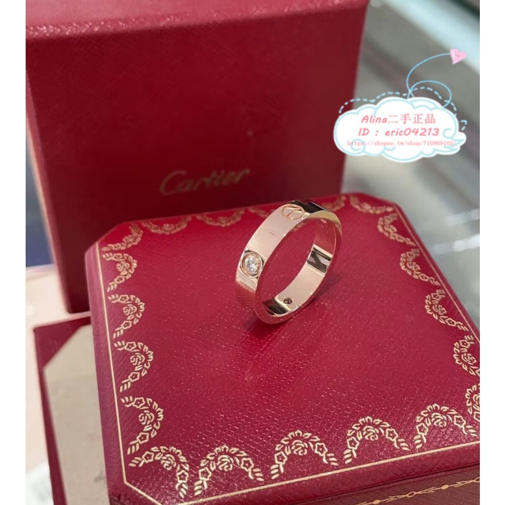 精品二手 Cartier卡地亞 LOVE系列 18K玫瑰金 寬版 三鑽版 戒指 女生戒指 B4087500