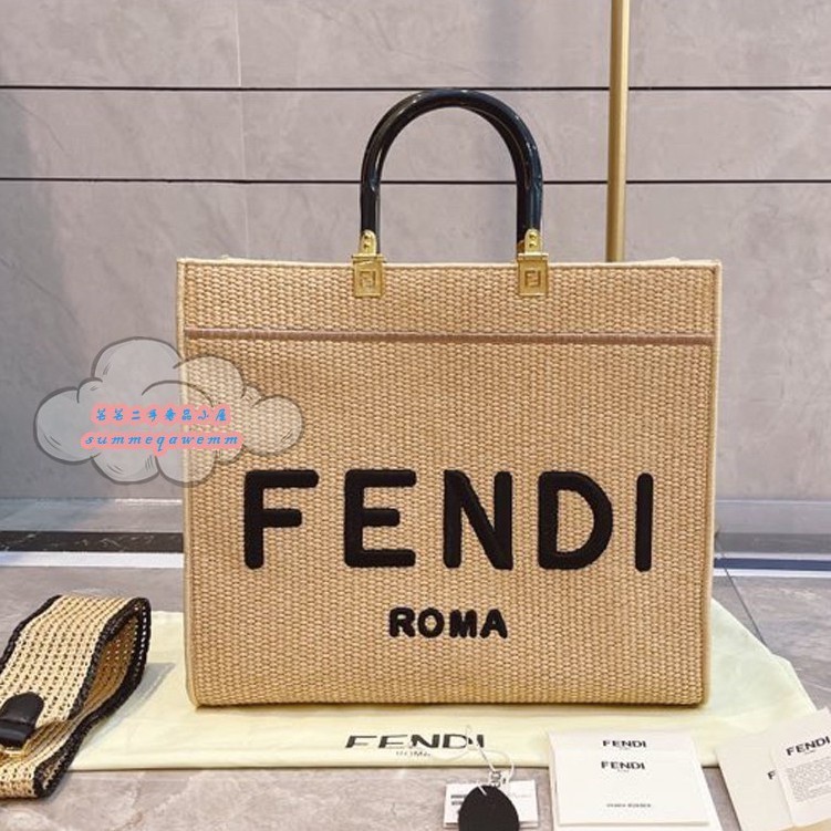 二手精品 FENDI 芬迪 FENDI刺繡 TOTE 草編托特包/手提包/購物袋/斜背包/單肩包8BH386多色可選