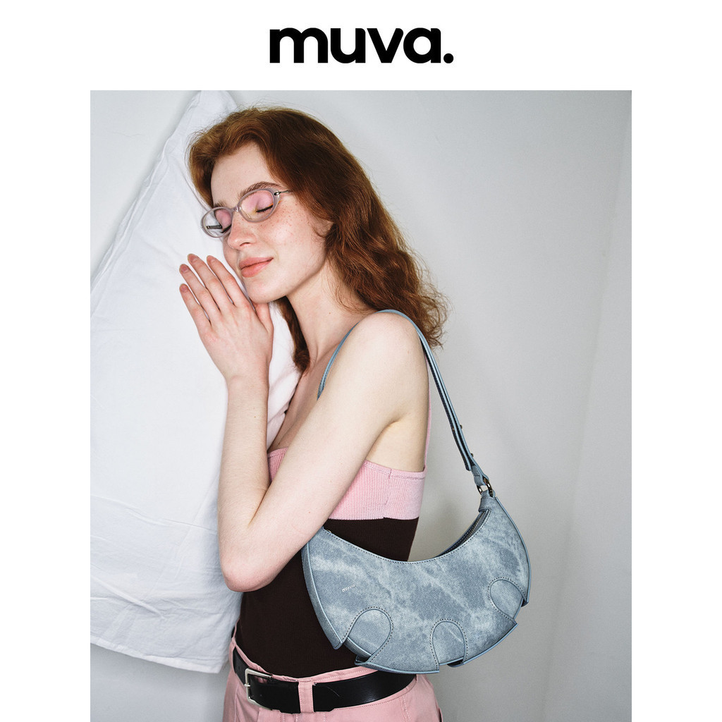 MUVA高級感月牙腋下包女牛角包2024夏季新款小衆設計師牛皮單肩 WFLK