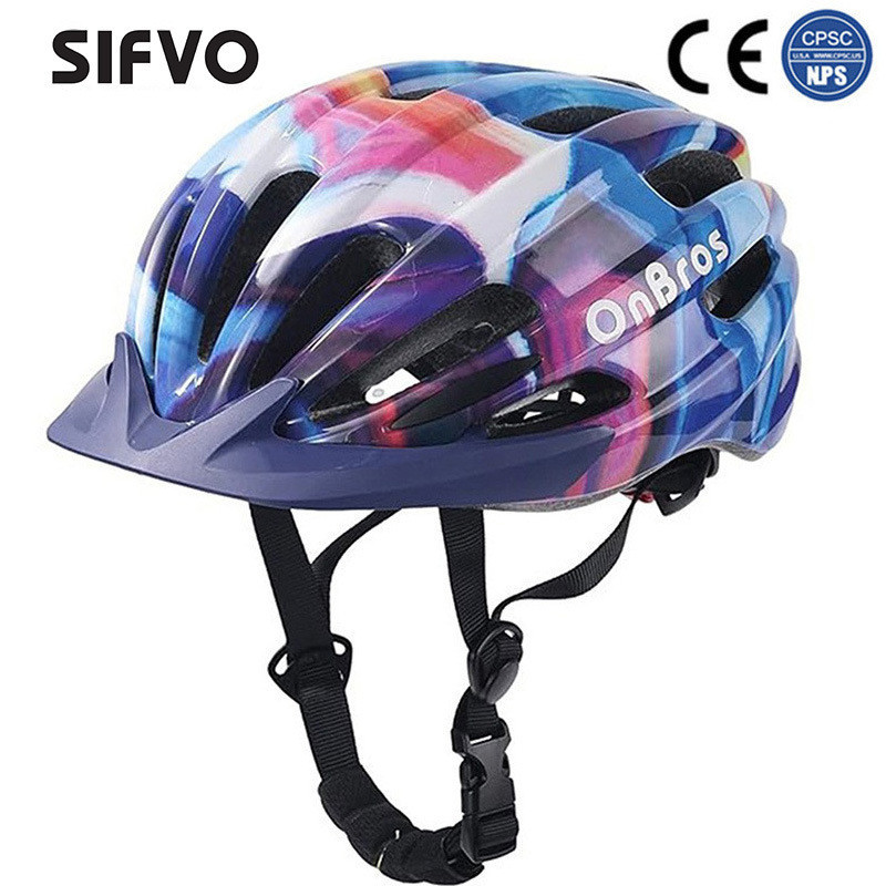 SIFVO自行車安全帽 兒童男女滑闆單車運動安全帽 輕便透氣騎行頭盔 帶帽簷安全帽 混色安全帽 公路車安全帽 單車頭盔