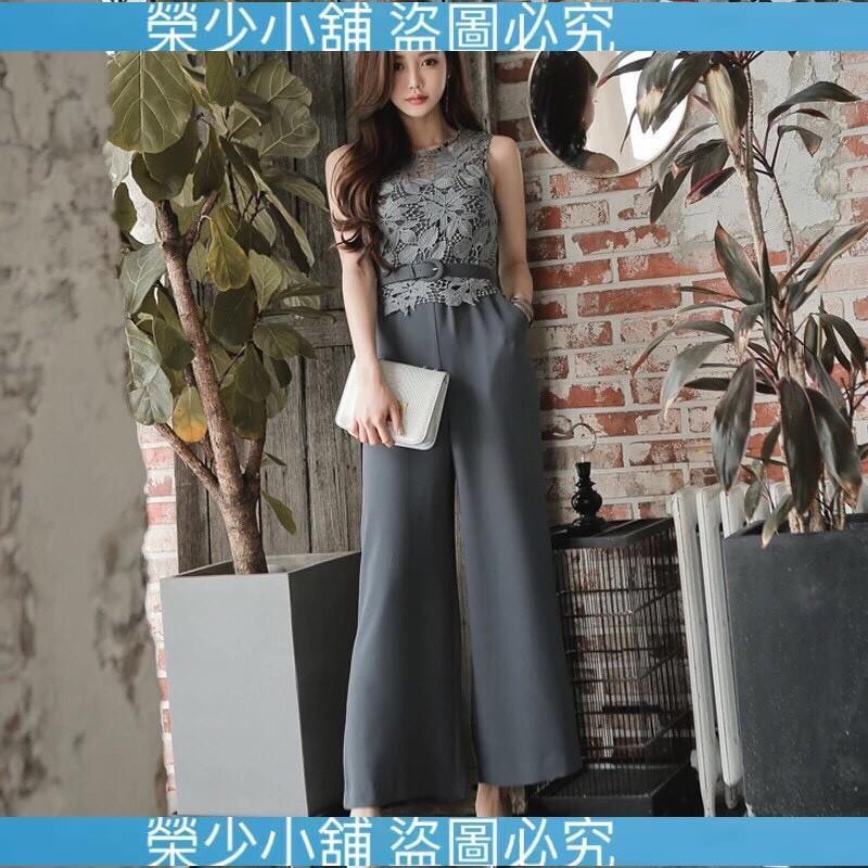 （榮少小鋪）👗👗婚禮穿搭 ✿韓國✈質感蕾絲連身褲裝 婚禮洋裝 約會尾牙Party韓國東大門 O013