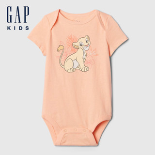 Gap 嬰兒裝 Gap x Disney迪士尼聯名 純棉印花圓領短袖包屁衣-橙色(402638)
