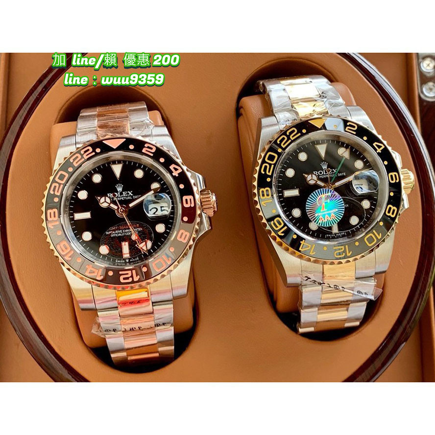 勞力士Rolex 男士金色機械手錶 玫瑰金格林尼治系列黑盤功能男錶 精鋼材質 男士手錶
