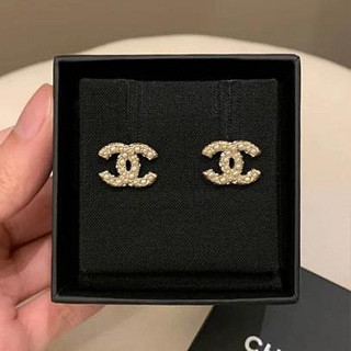 ❤️小艾精品 Chanel 香奈兒 新款22b 珍珠拼鑽 雙C 耳釘 耳環 水鑽 金色 時尚耳環 珍珠耳環
