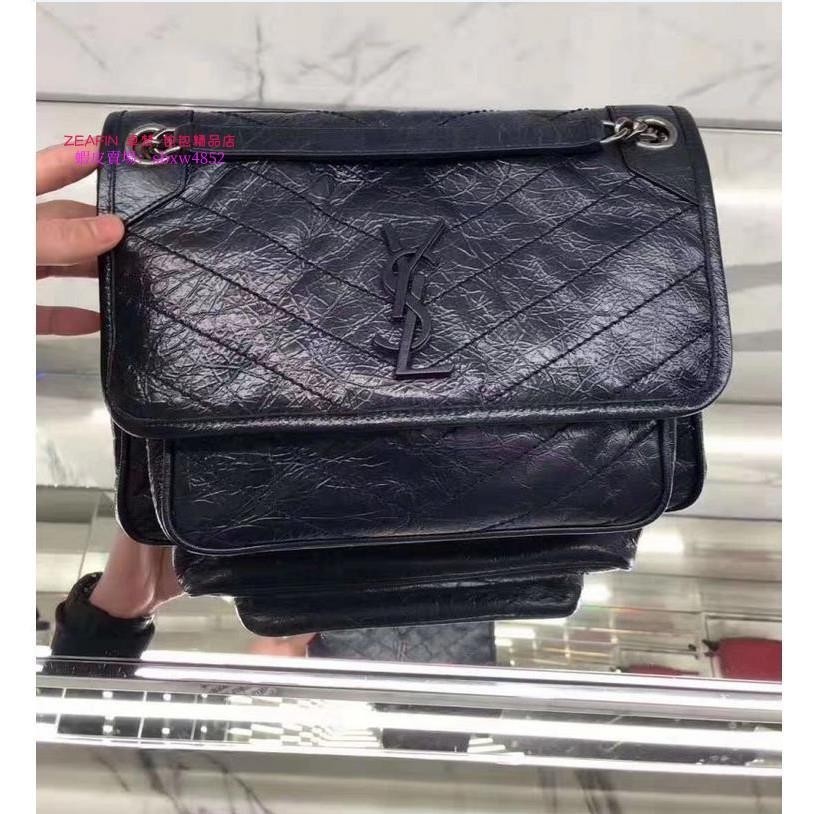 法國代購**SAINT LAURENT YSL NIKI Baby 褶皺郵差包 單肩斜挎 黑色 5330370