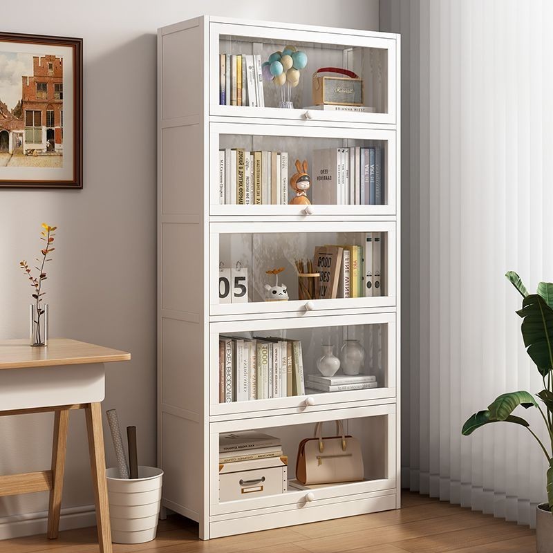 優選🥳白色玻璃書櫃超薄收納櫃靠墻痛櫃辦公室簡易防塵落地現代收納櫃 VJUV