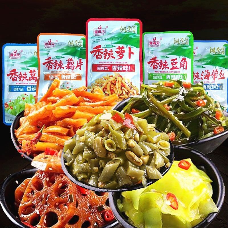 吃貨 Foods~ 湘滿天香辣金針菇 香辣藕片 香辣蘿蔔 香辣海帶絲 土豆片 外婆菜 萵筍 香辣下飯菜