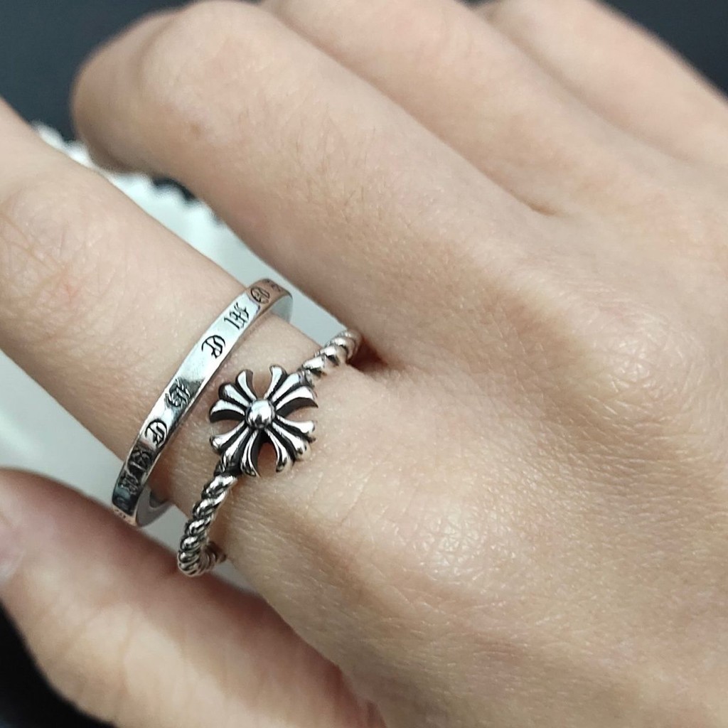 🌿Sunny戒指女|光克羅心S925純銀雙層十字花個性戒指小眾開口可調節做舊情侶戒指