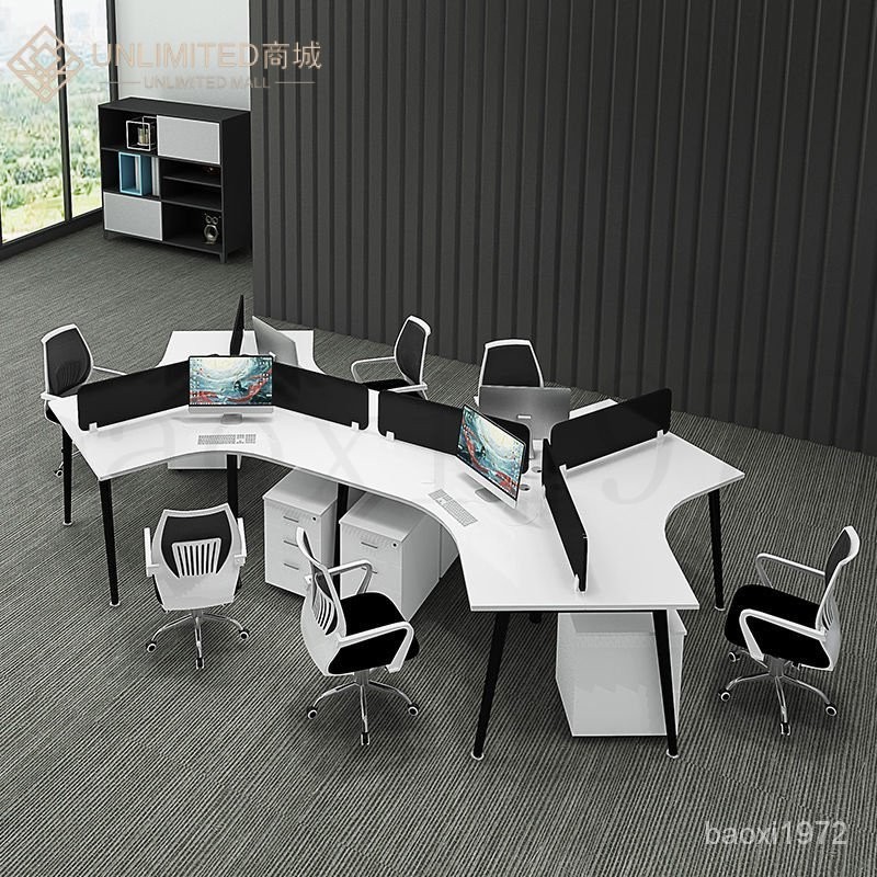 可開發票 廠傢直銷 辦公桌創意異型簡約現代桌6人3員工位職員桌子辦公室傢具桌椅組閤 IVTZ