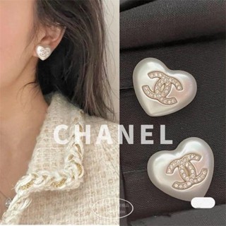 二手折扣 CHANEL 香奈兒 白色珍珠 愛心 心心CC LOGO耳環 愛心耳環 耳釘