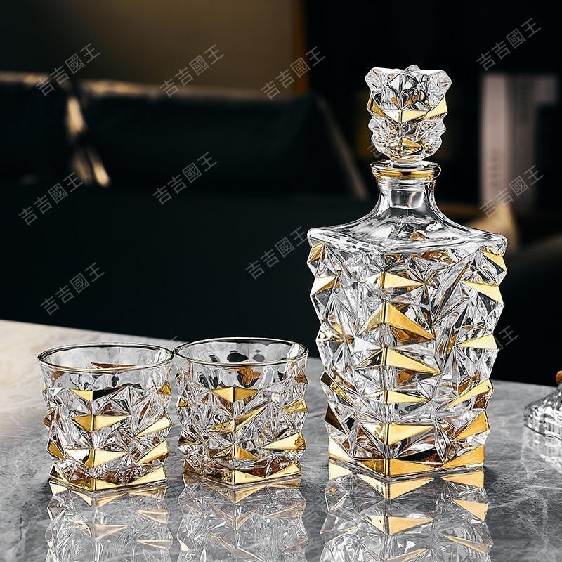 🔥爆款熱銷🔥高檔奢華水晶玻璃描金威士忌杯洋杯套裝白蘭地杯烈杯瓶
