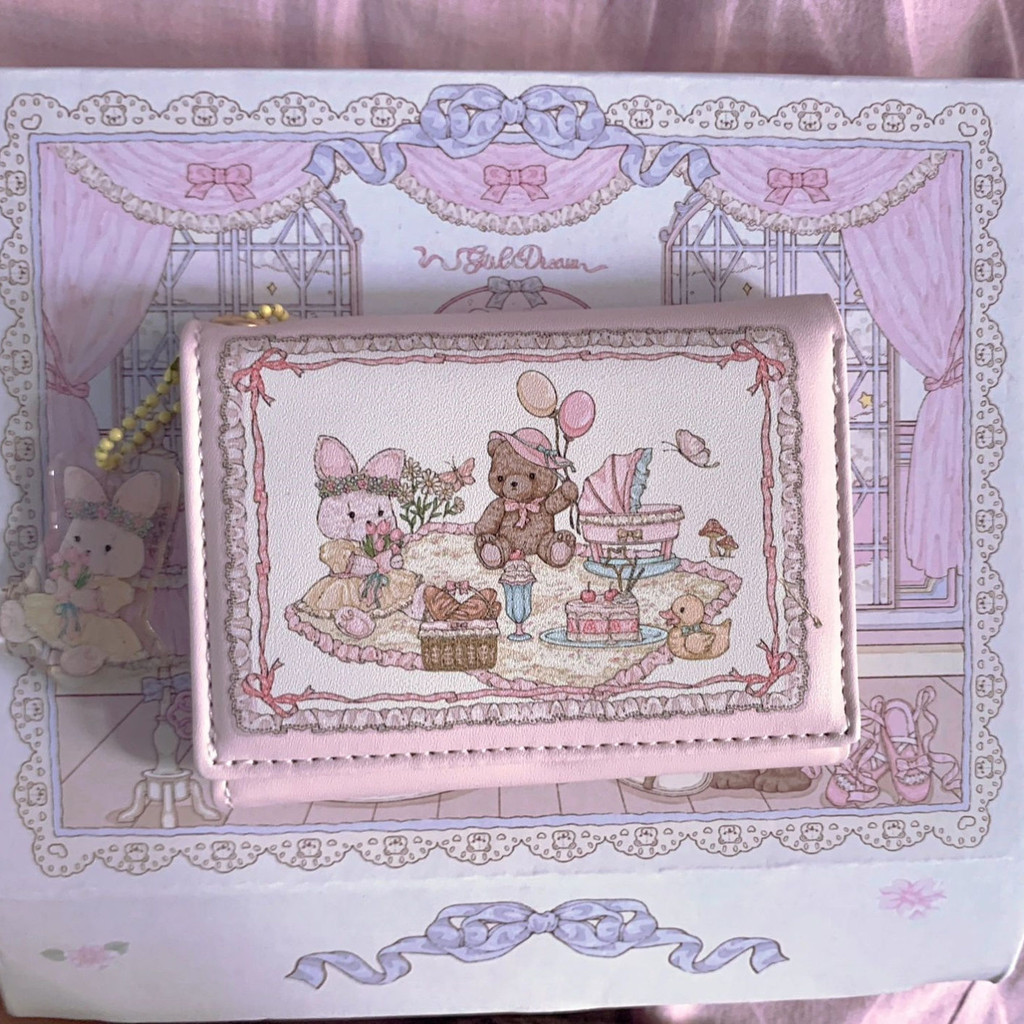 Yelly's~Shop少女夢春日野餐係列兔熊錢包可愛原創設計防消磁多卡位磁扣