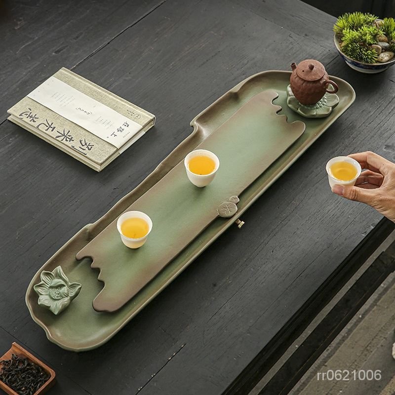 日式粗陶茶盤傢用幹泡盤禪意儲水小型兩人用簡易茶臺陶瓷壺承創意 NHQS