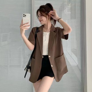 SY短袖西裝外套款女夏季開衫上衣今年流行小眾休閒百搭小西服短袖上衣潮西裝上衣韓版外套