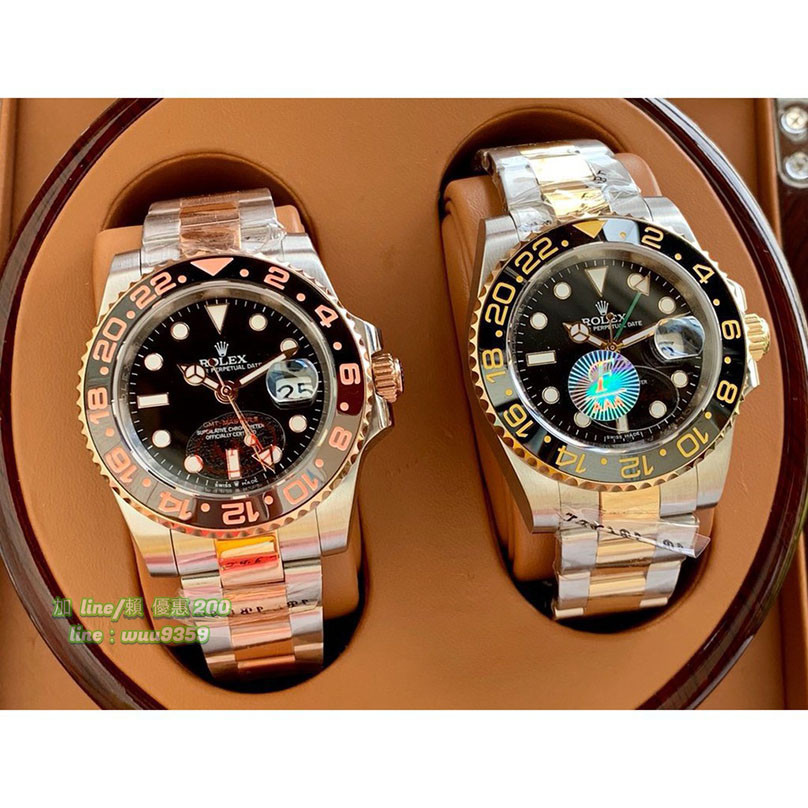 勞力士 Rolex 男士金色機械手錶玫瑰格林尼治系列黑盤倆地時功能男錶 精鋼材質保證不掉色 送禮