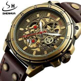 【台灣出貨】SHENHUA 復古齒輪柴油設計經典錶帶防水自動機械腕錶