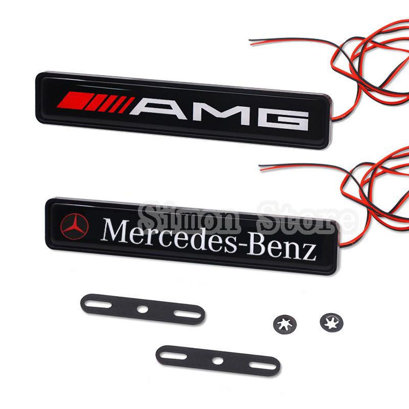 適用於賓士 Benz AMG W203 W211 W212汽車中網LED發光車標燈 亞克力改裝車標發光日行燈 前格柵裝飾