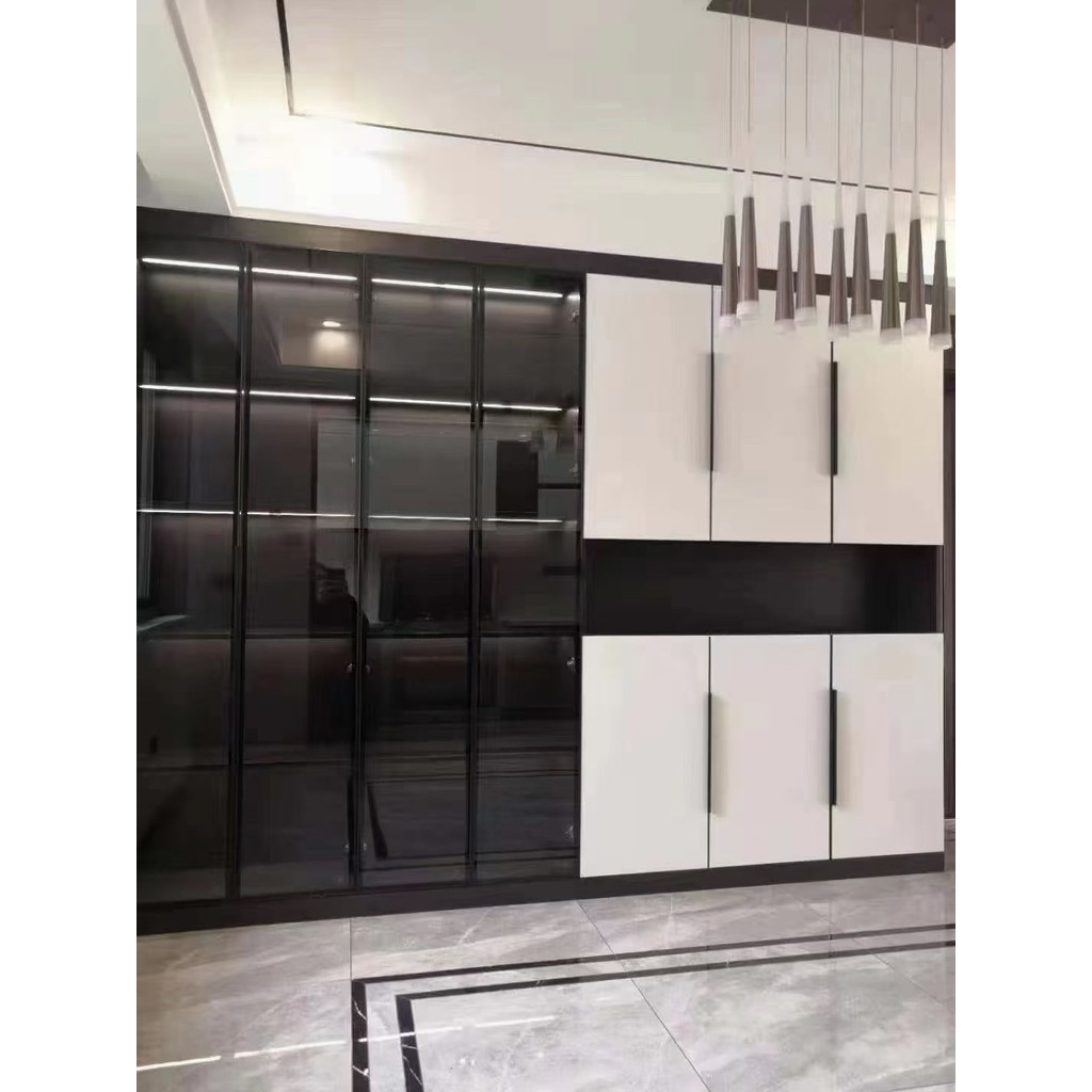 客製化/酒櫃鋼化玻璃門極簡櫃門書櫃門衣櫃門隔斷窄邊鋁框玻璃門自裝