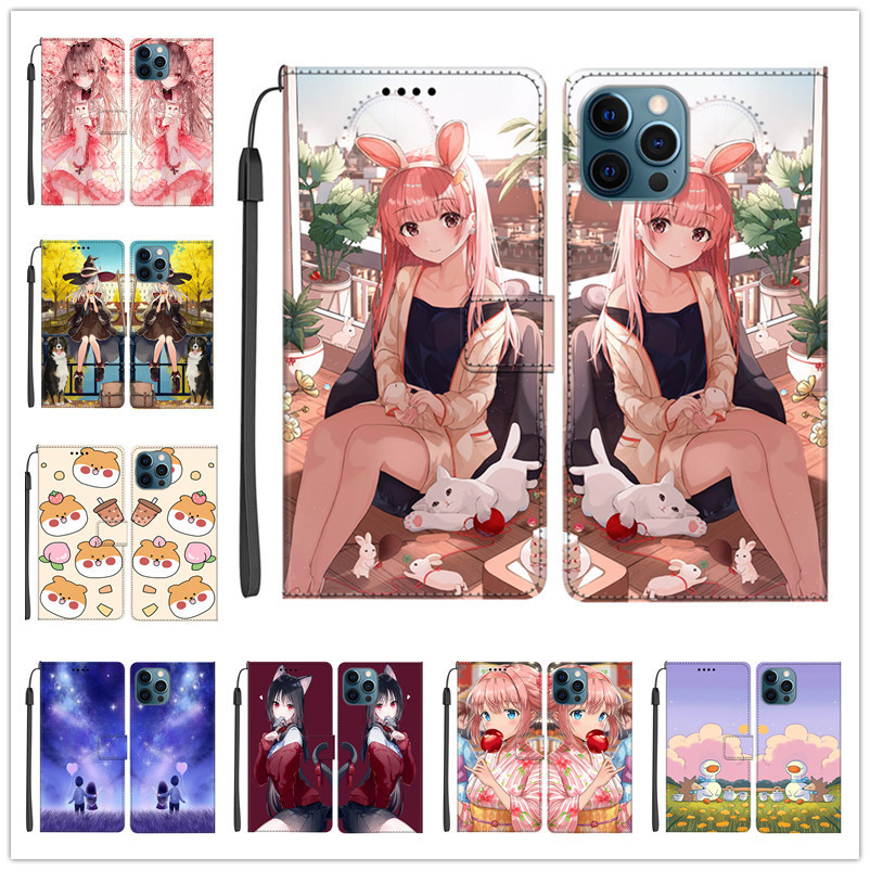 【50款圖案】iPhone 13 mini 掀蓋殼 插卡皮套 可愛卡通 手機套 翻蓋手機殼
