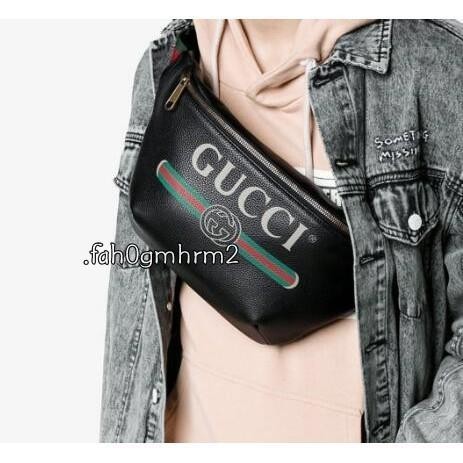 二手現貨 Gucci 腰包胸包 logo 塗鴉 蔡依林 楊冪 黑色 493869 免運