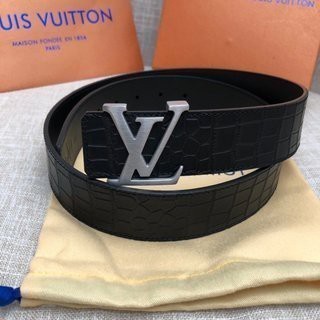 嘉嘉二手/Louis Vuitton LV路易威登男士皮帶 平滑扣 鱷魚紋頭層 牛皮皮帶 潮流百搭 LV皮帶