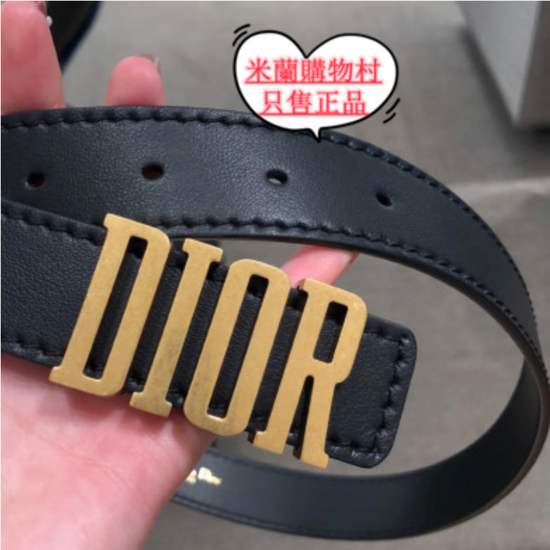 現貨二手 迪奧 Logo leather belt DIOR B0385CVWU_M90 黑色牛皮質腰帶皮帶