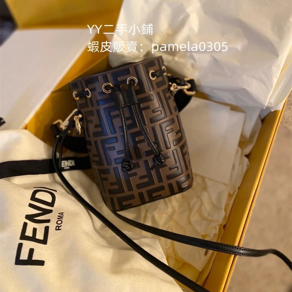 精品二手 FENDI 芬迪 MON TRESOR 棕色 mini水桶包 手提包 單肩包8BS010A659F13VK