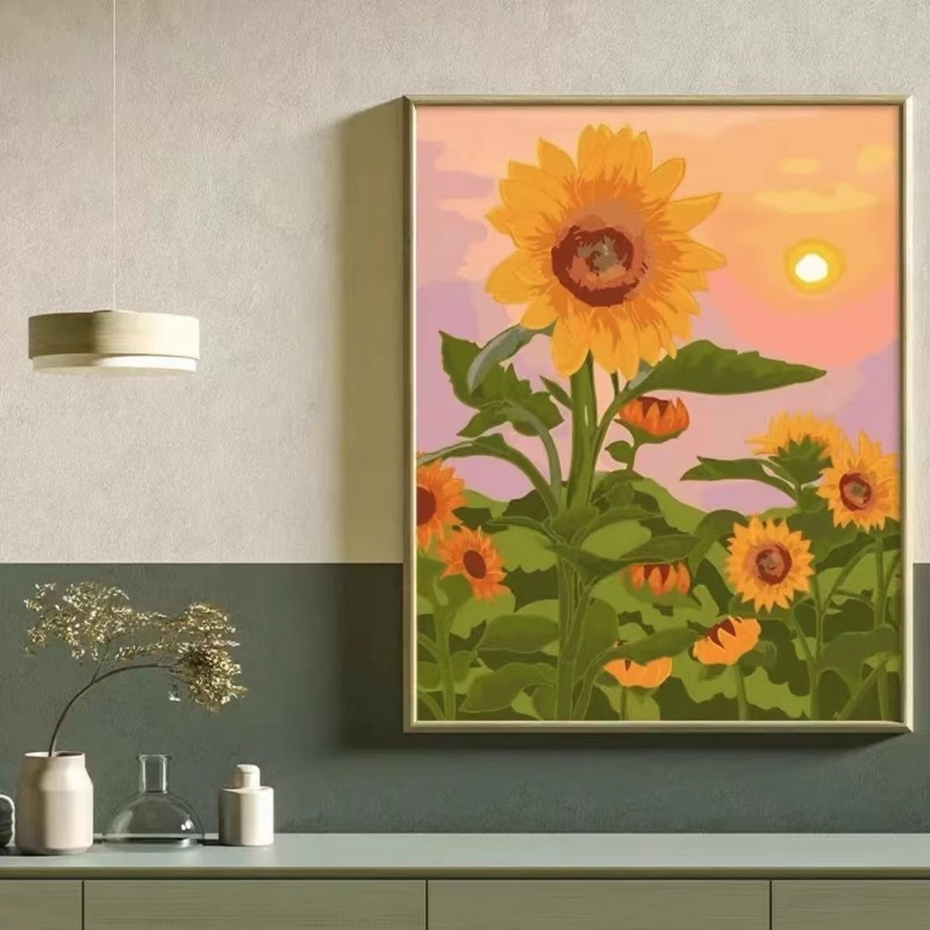 🔥神筆馬良🔥向日葵diy數字油畫填充油彩畫植物花卉手工涂色解壓治愈裝飾畫