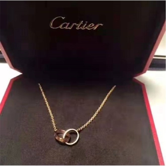 二手 Cartier 卡地亞項鍊 18K玫瑰金 love無鑽雙環 鎖骨項鍊B7212300