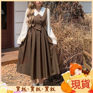 新款💯新店衝量M~5XL 大尺碼娃娃領減齡設計感洋裝長袖馬甲拼接假兩件胖妹妹顯瘦藝文風長裙 74CI