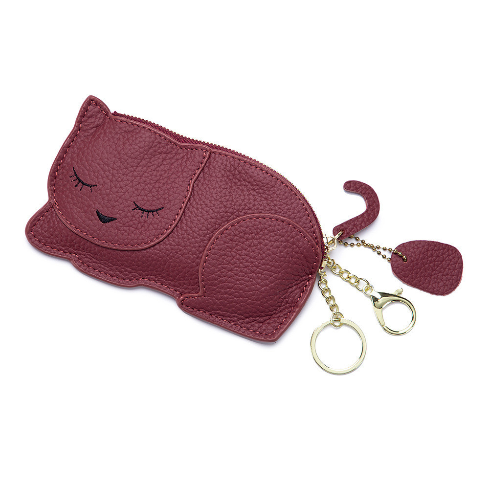 適用貓咪造型超薄零錢包 皮革鎖匙包迷你硬幣包 (零錢包)