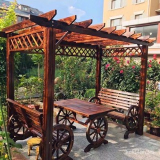 涼亭 葡萄架庭院桌椅 花園碳化實木 爬藤花架 園藝花架 爬藤花架 戶外桌椅 庭園桌椅 戶外休閒桌椅 戶外休閒椅