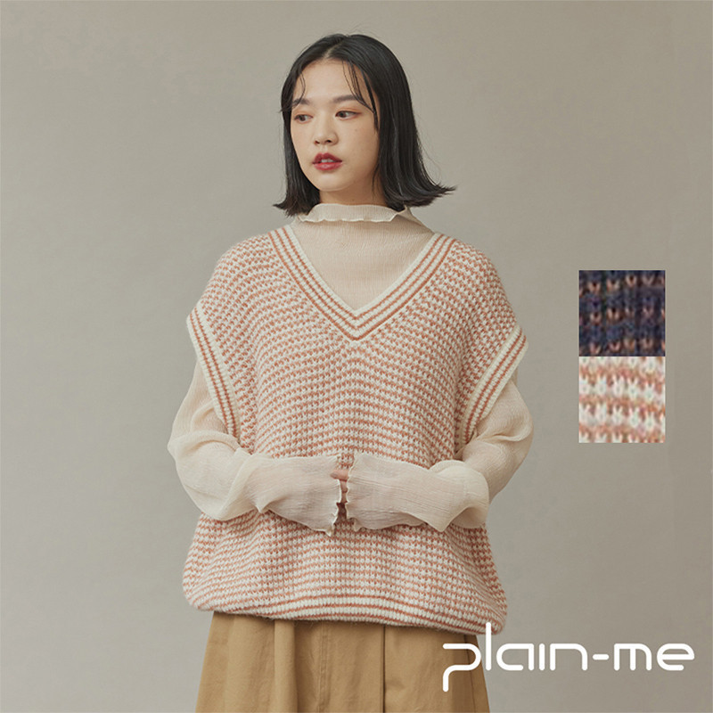 plain-me mouggan 雙色條紋針織背心 PM別注 MOG0501-222