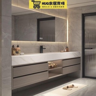 《破損包賠》輕奢風巖闆無縫陶瓷一體盆浴室櫃組閤 防霧鏡子 觸控式螢幕浴室鏡 洗手間壁掛 可麗耐洗漱臺衛生間洗手臉盆