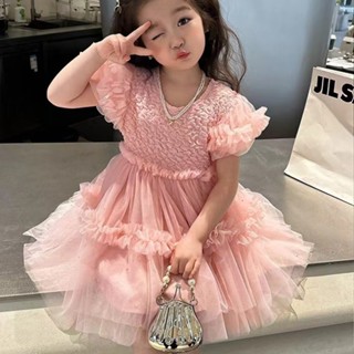🎈臺灣出貨💥女童連衣裙夏季兒童超仙蓬蓬紗表演禮服洋氣女孩仙女粉色公主裙子