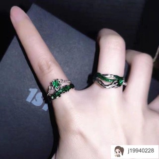 韓系💗鈦鋼戒指 嘻哈戒指 潮流戒指 男生戒指 女生戒指綠鉆鏈條纏繞戒指ins小眾設計感斯萊特林蛇院女孩閉眼入高階指環