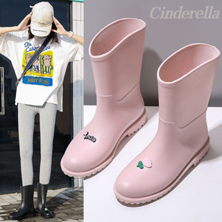 Cinderella 日係可愛中筒小馬靴輕便防滑保暖套鞋防水膠鞋水鞋防水鞋 雨靴雨靴女 雨鞋雨鞋 時尚雨鞋雨靴 防滑雨鞋