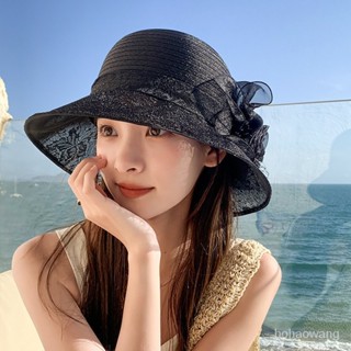 初見時尚精品🔥防曬帽 女帽 夏季新款女士優雅歐根紗花朵盆帽戶外出遊遮陽防曬清涼漁夫帽子潮