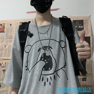 優選男裝 大尺碼短袖 T恤 夏季新款港風短袖T恤男ins潮流卡通印花寬鬆大碼百搭情侶半袖上衣