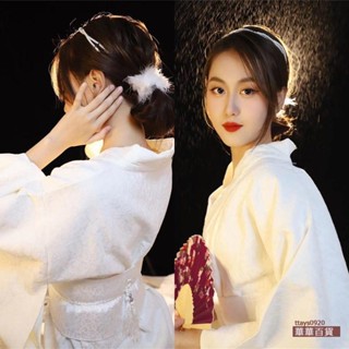 華華百貨日式和風浴衣復古連衣裙改良和服女正裝攝影旅拍寫真白色蕾絲長裙