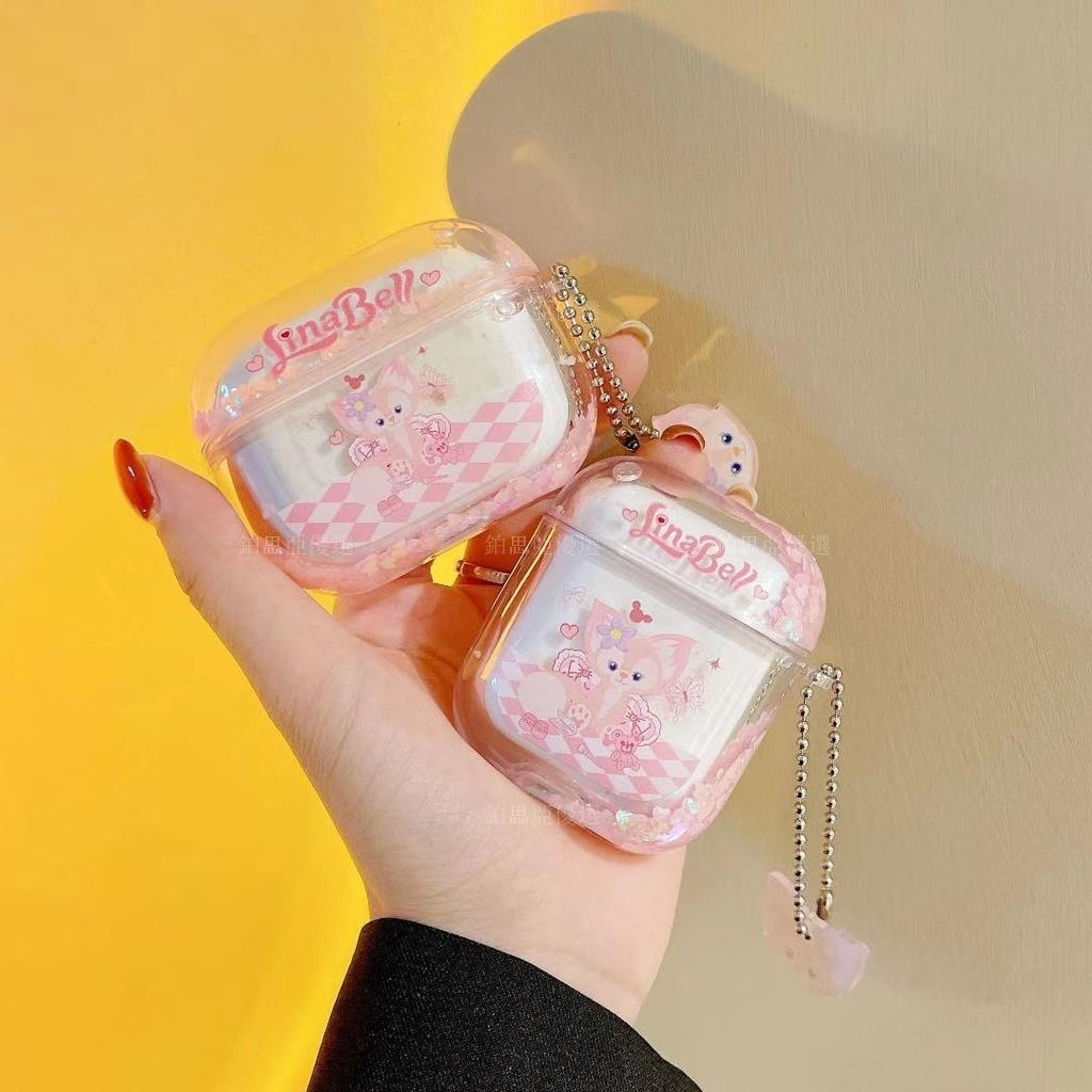 ✨閃粉流沙硬殼玲娜貝兒少女粉 可愛 適用Airpods3保護套 Airpods pro2保護套 1/2代蘋果藍芽耳機殼