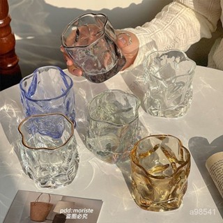 【限時特惠+免運】少女ins風不規則酒杯小眾設計玻璃杯子高級感水杯咖啡牛奶褶皺杯【圖片僅供參考】 Y8YV
