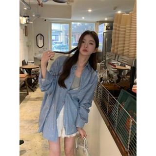 唯依·Only 防曬花襯衫女夏季翻領寬鬆慵懶感休閒長袖小外套防曬上衣
