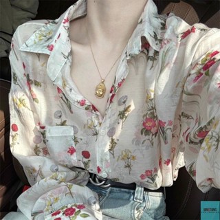 BINGTANG服飾 襯衫 襯衣 短款襯衫 新中式襯衫 法式複古碎花襯衫春夏季新款洋氣減齡薄款長袖襯衣防曬上衣女裝