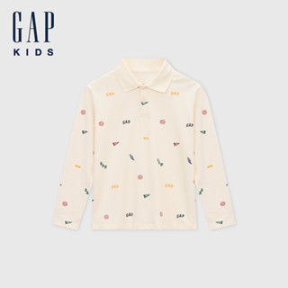 Gap 男童裝 Logo純棉印花長袖POLO衫-象牙白(642597)