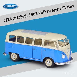【閤金車模】威利WELLY1:24大眾1963T1巴士BUS麵包車模擬閤金成品汽車模型玩具